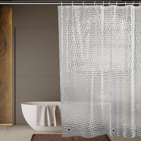 Rideau Douche 180x180cm, Rideaux de Douche Semi Transparent, EVA Imperméable Lavable 3D Rideau de Baignoire avec 12 Anneaux Salle de Bain Rideau (1/4)