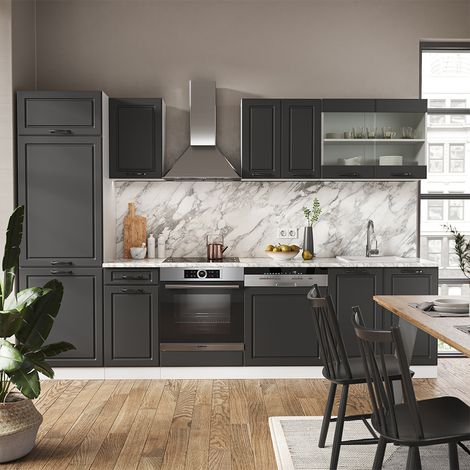Cucina componibile R-Line, Antracite rustico/bianco, 300 cm senza piano di lavoro, Vicco (1/5)