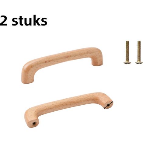 Poignée en bois massif à 2 éléments - Design simple - Convient aux portes de placards et aux armoires de cuisine - Écartement des trous 96 mm - Pont rond en bois de hêtre - Vis incluses - Couleur natu (1/5)