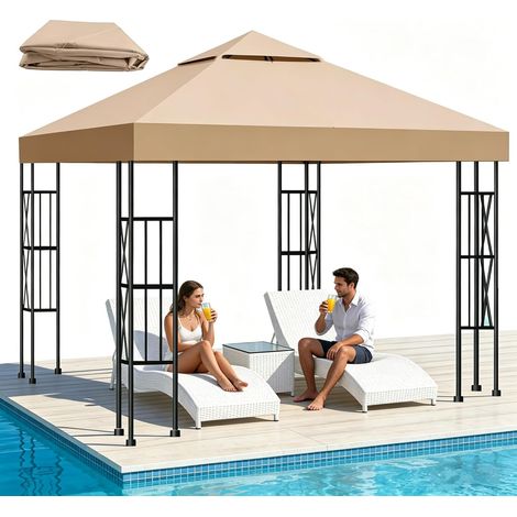 Toile de Remplacement pour Pergola 3x3m, Imperméable Anti-UV Voile d‘ombrage en Polyester 300D avec Revêtement PA, Housse de Tonelle Amovible pour Jardin, Terrasse Protection Solaire,Kaki (1/5)