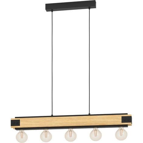 [GEBRAUCHT] B-Ware Eglo Hängelampe Pendelleuchte Layham Schwarz Holz Hell Länge 96 Cm 5 Flg