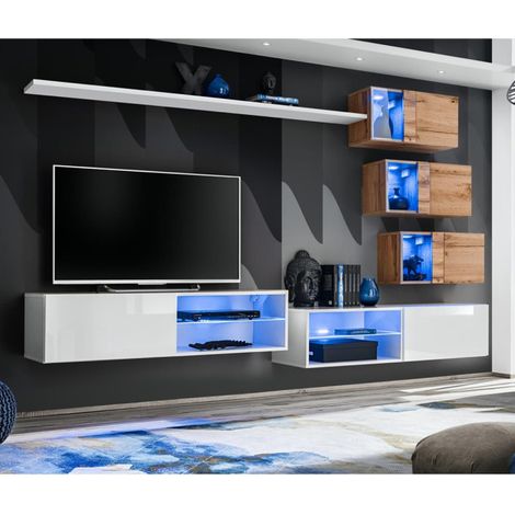 Ensemble Meuble TV "Switch XXIV" 250cm Blanc & Naturel (1/4)