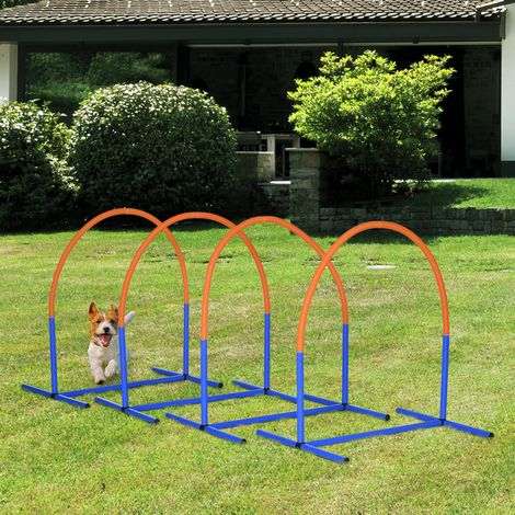 Set d'agilité pour chiens 4 pièces avec sac de transport bleu orange 88 x 64 x 95 cm pour un entraînement efficace des chiens et du plaisir de jouer (1/5)