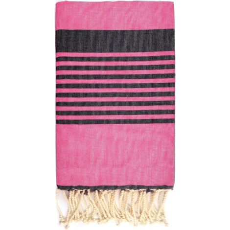 Fouta 100x200 fuschia rayures noires - 100% coton - franges