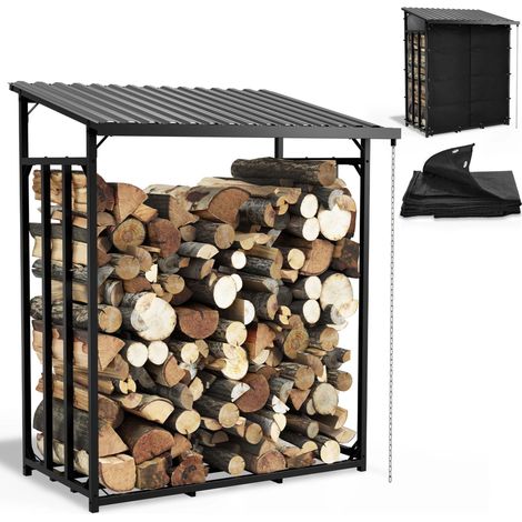 Range bûches en métal 133x165x70cm étagère á bois support bois de chauffage