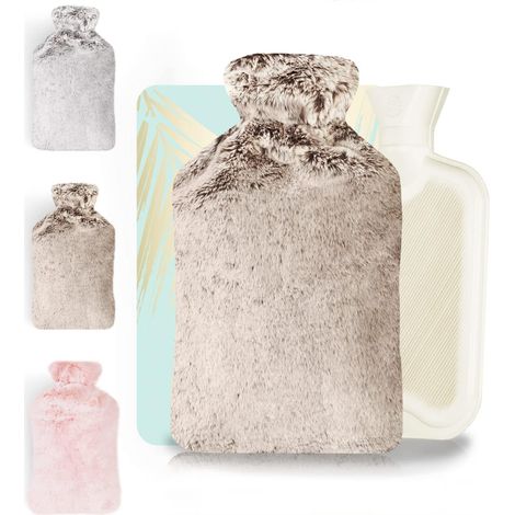 Bouillotte Housse Ultra Douce Premium 2.0L – Housse en peluche doublée – Bouillotte à eau - Soulage Règles douleureuses & Maux de Ventre – Chaleur gantie 7H (Premium Marron) (1/5)