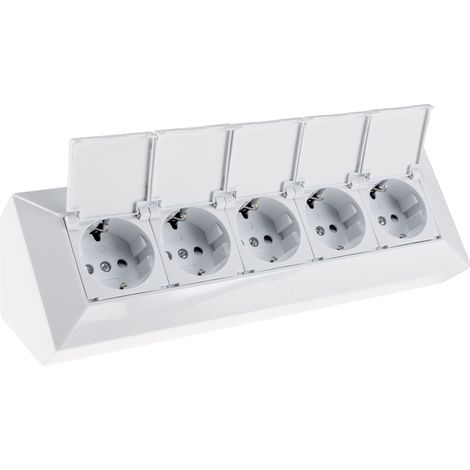 Bloc multiprise CHILITEC 23940, 5 prises, avec volets de protection, 250V/16A, blanc