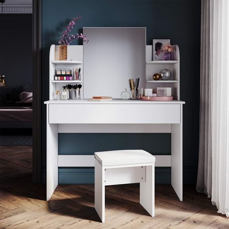 Schminktisch SONNI mit Spiegel und Hocker Weiß 108 cm breit (1/5)
