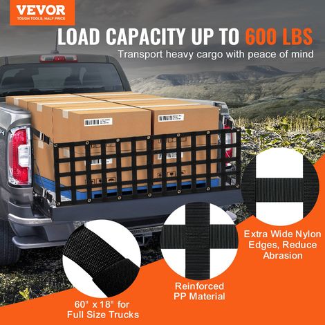 Filet de hayon, 1525 x 470 mm, filet de chargement robuste pour plate-forme de camion, 4 sangles télescopiques réglables, extensible et durable, réglage flexible, pour pick-up, remorque, Jeep (1/5)