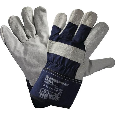 Gants NOW en cuir de vachette refendu EN388 cat.II Weser T.12 longueur 270 mm croûte de cuir, bleu, doublé, manchette vérifiés TÜV Rheinland, doubles coutures (Par 12) (1/3)