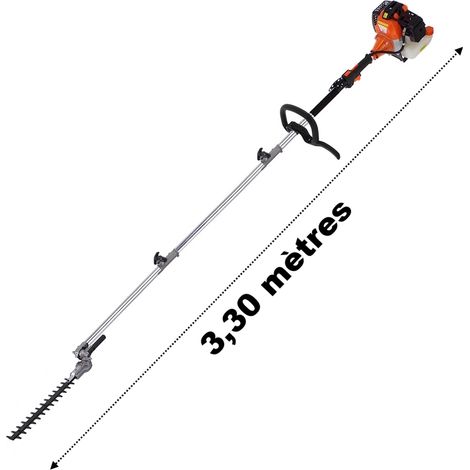 Gt Garden – Taille-haies thermique sur perche 52 cm3 3 CV – Longueur 3.30 m – Double lame orientable 40 cm – Démarrage facile avec pompe d'amorçage (1/5)
