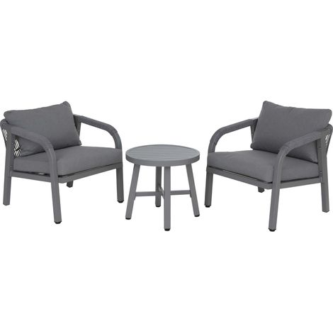 [JAMAIS UTILISÉ] Ensemble de salon en aluminium HHG-112, salon de jardin pour balcon comprenant une table et des chaises, tissu (220 g/m²), gris clair (1/5)