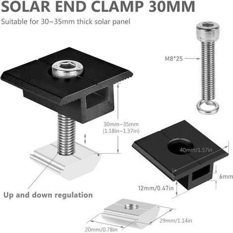Kit di montaggio per pannelli solari: 10 staffe in alluminio da 30 mm per pannelli solari, staffe di montaggio a T per pannelli fotovoltaici a parete o a tetto in camper, con dadi e bulloni. (1/4)