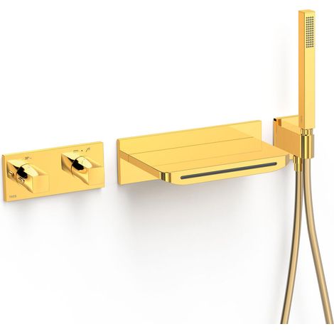 TRES 30725207OR B-SYSTEM Kit de Grifo Termostático Empotrado de 2 Vías Bañera y Ducha Color Oro 24K - ref: 30725207OR