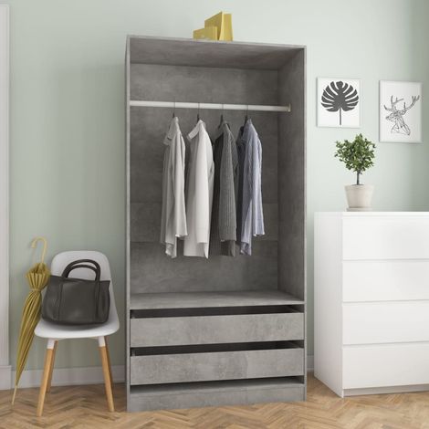 Garde-robe Armoire de rangement Penderie Gris béton 100x50x200 cm Aggloméré (1/5)