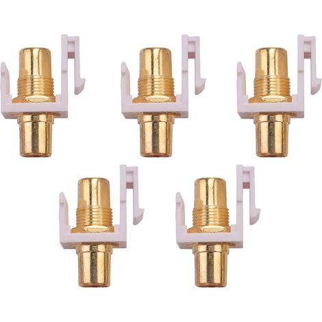 Lot de 5 connecteurs jack RCA Keystone, adaptateurs femelles à enclenchement rapide, coupleurs droits plaqués or pour panneaux muraux. (1/5)