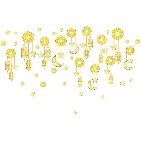 Stickers muraux Eid (lot de 2) : Lune, étoiles et château, effet statique, pour la décoration de fenêtres lors des fêtes du Ramadan. (1/5)