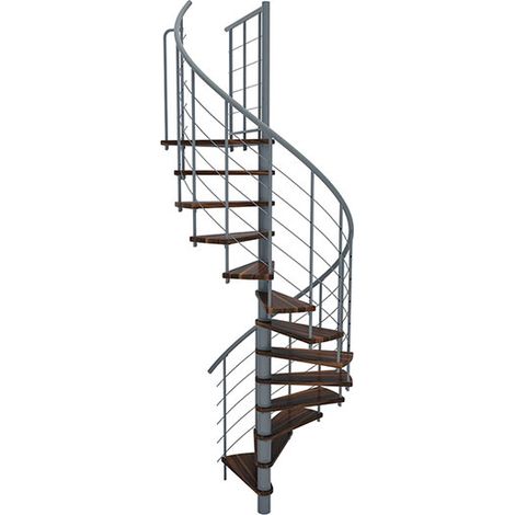 Wendeltreppe 10 Stufen - Ø 160cm - erreichbare Höhe 1.95 bis 2.35m - graue Struktur und Nussbaumstufe - VENE160/GN-10