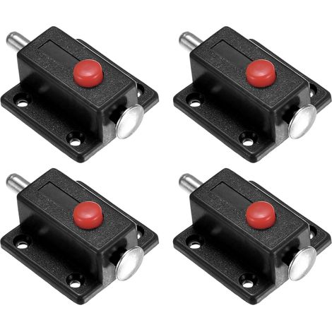 paquet de 4 Serrure de ferme-porte, loquet coulissant de sécurité à bouton à ressort automatique pour armoire-Dimensions : 3,7 x 3,6 cm-noir (1/5)