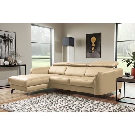 - Canapé d'angle en cuir de luxe italien 5 places BERTI, beige, angle gauche (1/5)