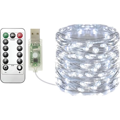 Guirlande LED USB 20 m Blanc froid 200 LED – Télécommande,8 Modes,Minuterie,Intensité Variable – Décoration de Noël Intérieur/Extérieur (1/5)