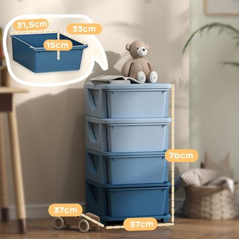 MEUBLIV mobile contenitore per bambini blu con 4 cassetti in plastica, senza materasso (1/5)