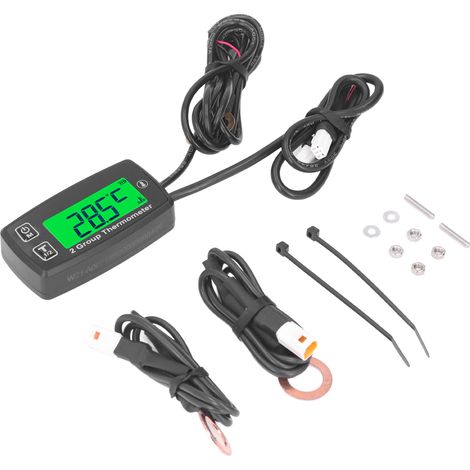 Digitales Zweikanal-LCD-Thermometer für Motoren, Temperaturanzeige mit grüner Hintergrundbeleuchtung, kompatibel mit Motorrädern, Booten und ATVs, präzise digitale Anzeige (1/5)