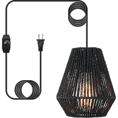 AUTRUCKER Lustre décoratif électrique en rotin, lustre décoratif tissé à la main, style bohème, lumière tricolore, prise standard européenne (1/5)