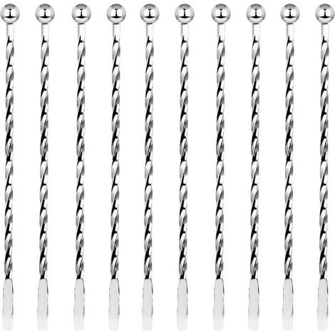 10 Pcs Cocktail Agitateurs, Premium Touillette Cocktail en Acier Inoxydable 19,1cm Motif Spirales Cuillère à Cocktail Bar Cuillère à Mélanger pour la Crème Glacée, Café, Boisson, Cocktail (1/5)