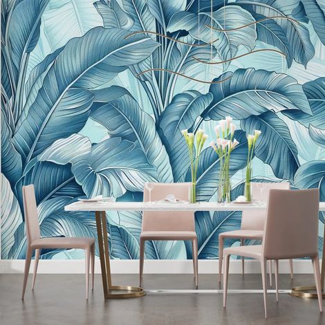 Papier peint tropical feuillage bleu pastel 1 - 150 x 250 cm (1/2)