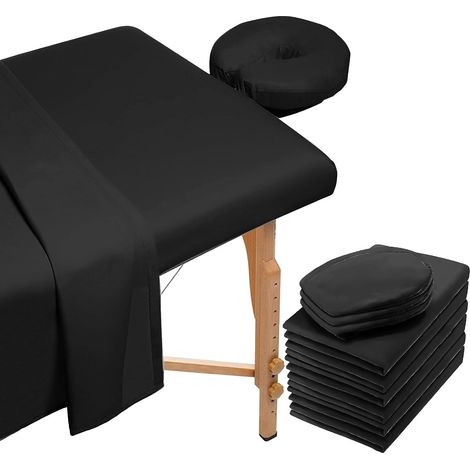 Lot de 6 Draps Massage Réutilisables Microfibre - 2x Ensembles 3 Pièces -Housse Table, Drap Plat, Housse Tête- Pour Spa, Salon (Noir) (1/5)