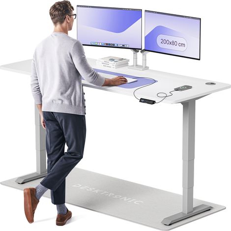 Desktronic Bureau assis debout HomePro - 200x80cm - Gris/Blanc