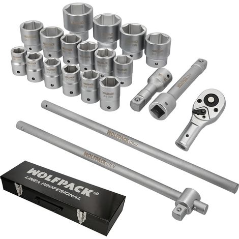 WOLFPACK LINEA PROFESSIONALE Set di chiavi DaBussola Cromo Vanadio Acciaio con 21 Pezzi 3/4" Più Con Custodia. (1/5)