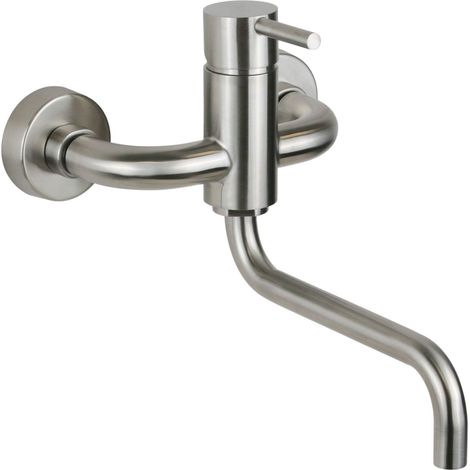Miscelatore lavello cucina a parete in acciaio inox con bocca di erogazione orientabile Pollini AP2071  Acciaio Inox