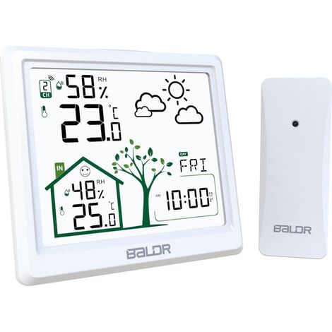 Stazione meteorologica wireless, termometro igrometro barometro per interni ed esterni con sensore, schermo retroilluminato a LED, orologio digitale, sveglia e snooze, visualizzazione ora, data, giorn