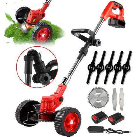 Tondeuse à gazon électrique sans fil 1500W, 12000 tr/min, pliable et réglable, Outils de taille de jardin avec 3 types de lames et 2 batteries