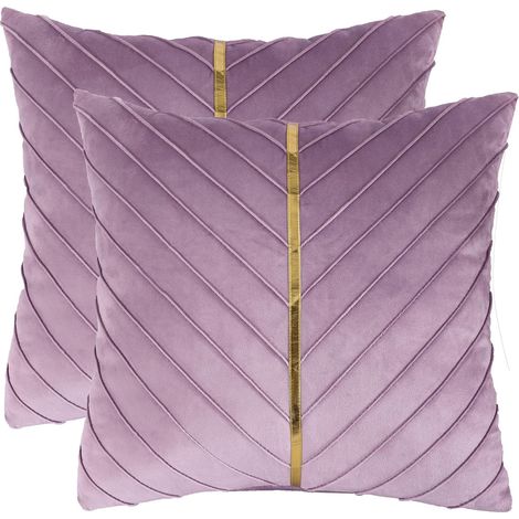 Housse De Coussin - Velours Violet Avec Détails Cuir Doré - Pour Salon Et Chambre - Lot De 2 - 45x45 Cm (1/5)