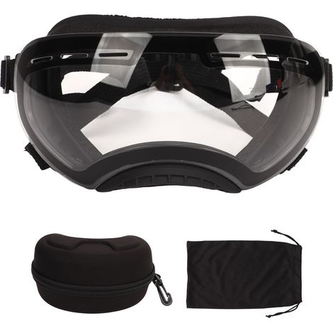 Lunettes de protection pour chien, monture noire anti-UV anti-vent anti-poussière, sangle réglable à boucle, verres transparents adaptés aux chiens moyens et grands. (1/5)