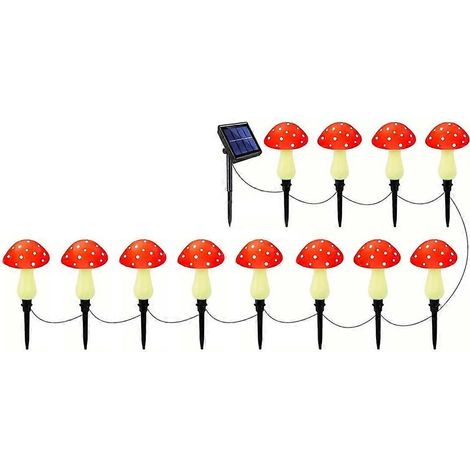 Pilzförmige Solar-Lichterkette (12 Stück) zur Dekoration von Garten und Wegen im Freien (1/5)