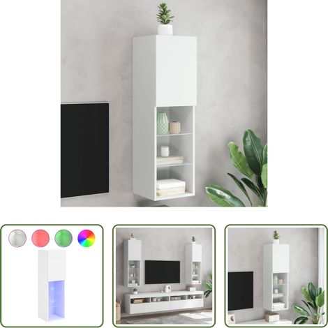 LED-Leuchten - TV-Schrank mit LED-Leuchten Weiß 30,5x30x102 cm (1/5)