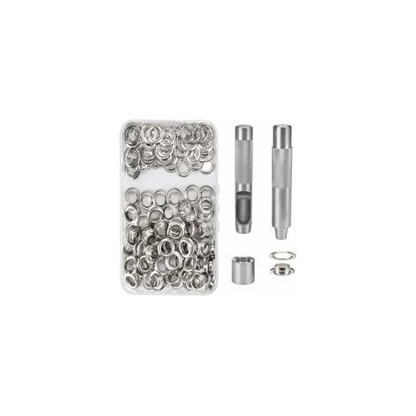 100 Kit de Grommets Eyelets Outils Metal Ensembles Oeillets 14mm Grommet Kit Oeillet pour Toile Bache Tente de Réparation Argent