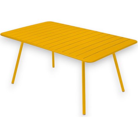 Tavolo da esterno 160x90 cm in acciaio verniciato con piano a doghe Fly - Giallo (1/4)