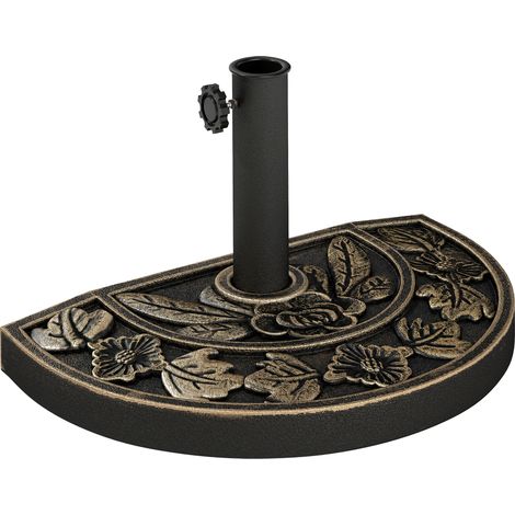 Pied de parasol base de lestage parasol demi-cercle poids net 9 kg résine imitation fonte motif fleur bronze (1/5)