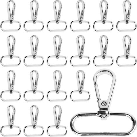 20 drehbare Karabinerhaken, 38 mm – Zinklegierung – 360° drehbar mit D-Ring – für Taschen und Leinen – Silber, 5,1 cm (1/5)