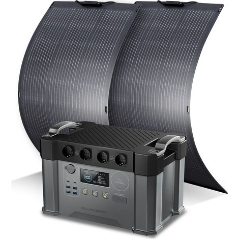 ALLPOWERS S2000 PRO Station électrique portable avec 2 x panneau solaire flexible 100W, 4 Sorties CA 2400W(4000W Pic), 1451Wh générateur solaire pour balcon, extérieur, RV, camping, jardin, courant