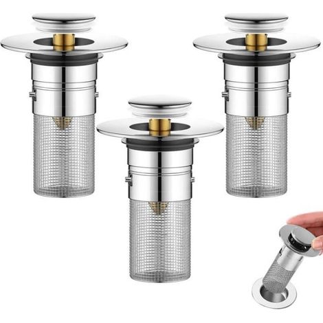 Lot de 4 bouchons de lavabo à clapet - Avec filtre à cheveux - Universel 34-40 mm - Anti-obstruction (1/5)