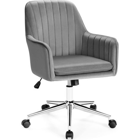 COSTWAY Sedia da Ufficio Ergonomica, Poltrona Girevole in Velluto con Braccioli e Ruote, Altezza Regolabile, per Salone Camera da Letto e Studio (Grigio) (1/5)