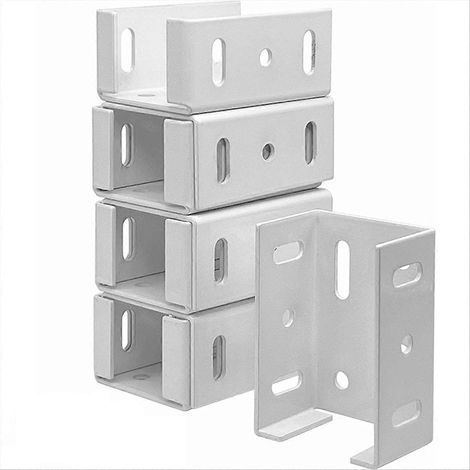 Support robuste de fixation pour clôture en aluminium blanc, kit de 4 supports de rail 70 mm, adapté aux poteaux et lames, résistant aux intempéries, idéal pour installation extérieure. (1/5)