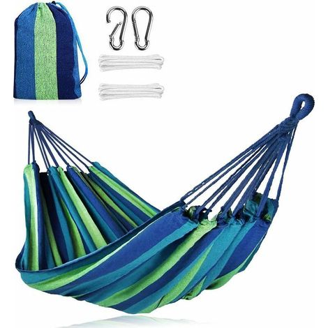 Hamac d'extérieur de Camping, Hamac de Jardin Portable en Coton Hamac de Voyage Léger avec Sac Hamac de Camping 2 Personnes Capacité Charge 300 kg pour Plage Randonnée Camping Voyage