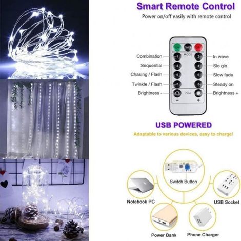 Guirlande lumineuse rideau - - 300 LED - Blanc Transparent - Intérieur - Télécommande (1/4)